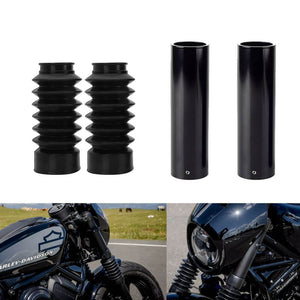 CNC Aluminum Upper Fork Cover w/Rubber Fork Boots Black For Harley-Davidson Nightster 975 RH975 2022 2023 - pazoma