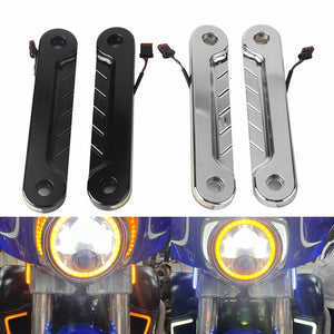 LED Billet Flush Fork Turn Signals Side Light W/ DRL Fit For Harley Touring Street Glide Electra Glide Road King Trike '14-'24 - pazoma