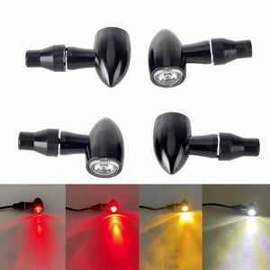 Mini Bullet 3 in 1 Rear LED Turn Signal Indicators w/Brake Tail Light 2 in 1 Front Blinker w/DRL For Harley Chopper Bobber Cafe Race - pazoma