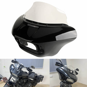 Shark Club Style Headlight Fairing Front Mask with 9" Windshield For Harley Softail M8 Fat Bob FXFB 114 FXFBS 2018-2024 - pazoma