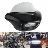 Harley Fat Bob FXFB 114 FXFBS Club Style Headlight Shark Fairing Front Mask w/LED Headlamp Daytime Running Lights Turn Signals Kit - pazoma