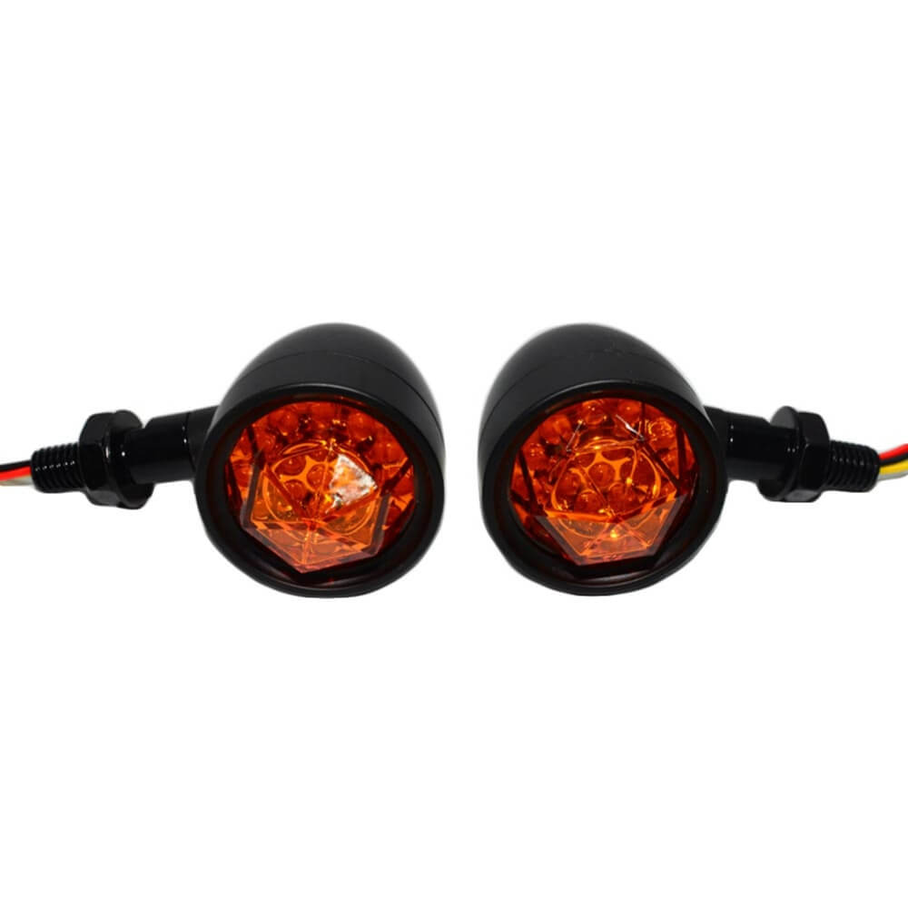Chrome Motorcycle Turn Signal Bullet Lights Amber Diamond Lens LED