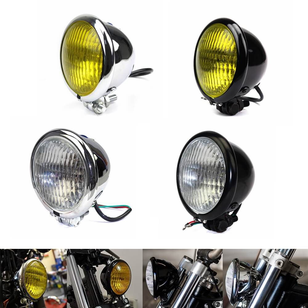 Motorcycle 4.5 H4 Chopper Headlight Bates Style Vintage Headlamp Harl –  pazoma