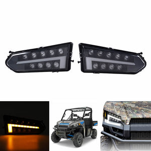 Polaris Ranger 1000 900 570 500 XP Diesel Crew 48V EV ETX LTN HST BRUTUS Pro XD LED Headlight Front Head Lamp w/ Turn Signal DRL Daytime Running Light - pazoma