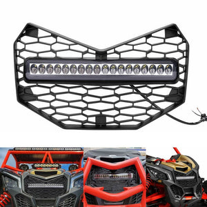 UTV Front Bumper Mesh Grille w/ LED Light Bar for Can-Am Maverick X3 Turbo X DS R RS 2017 - 2021 - pazoma